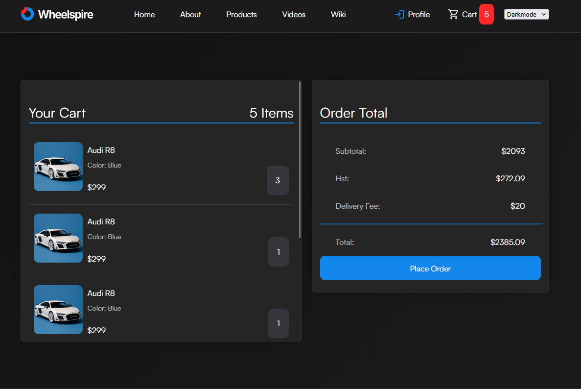 Screenshot showing the cart.